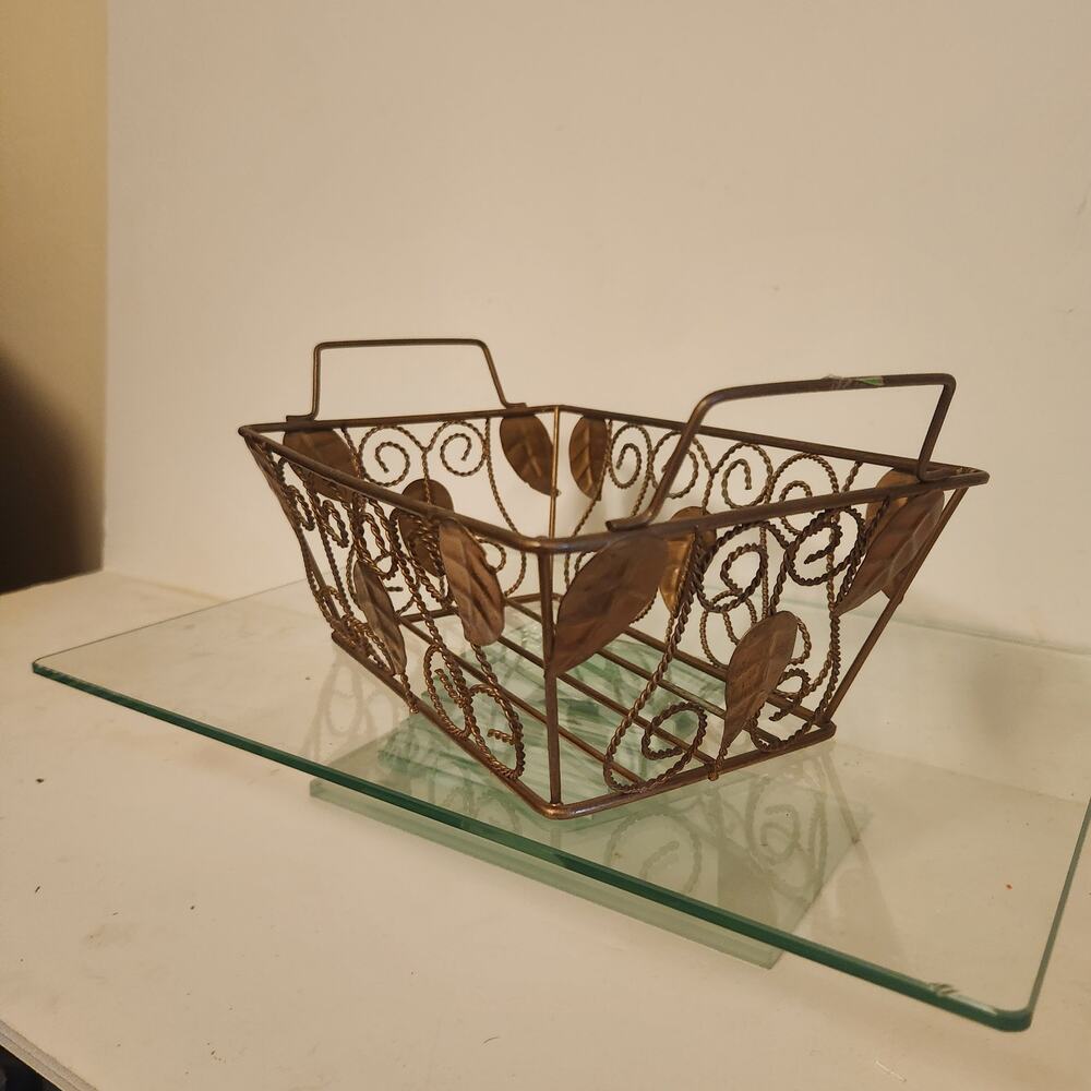 Vintage Metal Leaf Motif Wire Basket